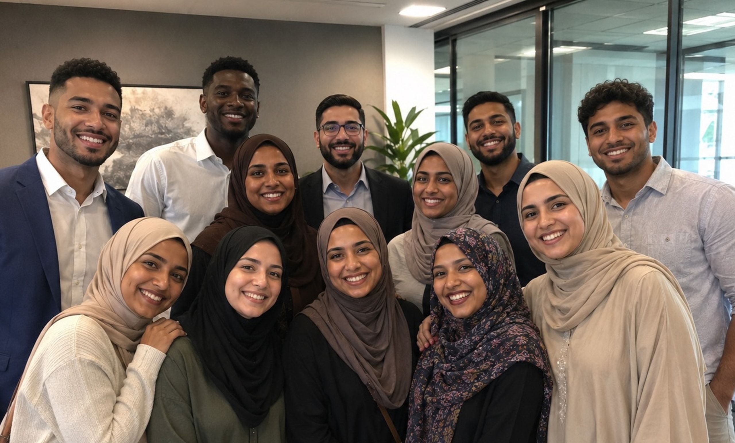 A diverse community of IMPMS volunteers and students smiling together